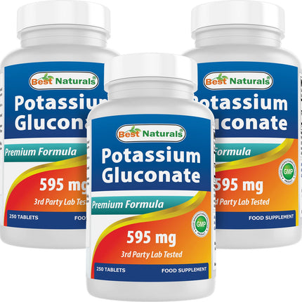 Best Naturals Potassium Gluconate 595 mg – 250 Tablets (Pack of 3) | Non-GMO & Gluten-Free