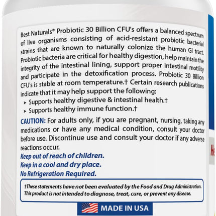 Best Naturals Probiotic 10 Strains – 30 Billion CFU, 120 Veggie Caps (Pack of 3)