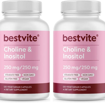 BESTVITE Choline Inositol 500mg – 120 Vegetarian Capsules – Vegan, Gluten Free, Non-GMO (Pack of 2)
