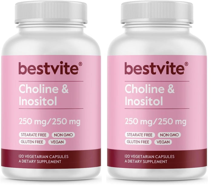 BESTVITE Choline Inositol 500mg – 120 Vegetarian Capsules – Vegan, Gluten Free, Non-GMO (Pack of 2)