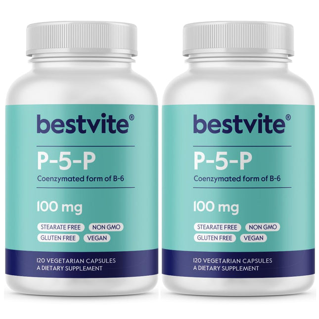 BESTVITE P-5-P 100mg – 240 Vegetarian Capsules | Coenzymated Vitamin B6 (Non-GMO, Vegan, Gluten Free, No Stearates)