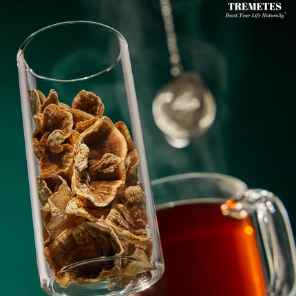 Turkey Tail Mushroom Fruiting Body – Lab-Verified 41.2% Beta-Glucans for Tea | Amber Glass Jar