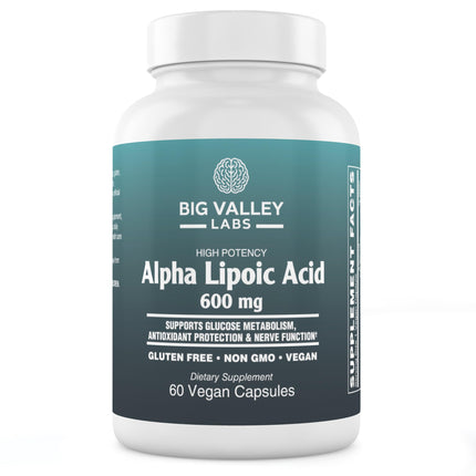 Big Valley Labs Alpha-Lipoic Acid 600 mg – High-Potency Antioxidant for Cellular Health & Energy Metabolism – Vegan, Non-GMO, Gluten-Free | 60 Capsules