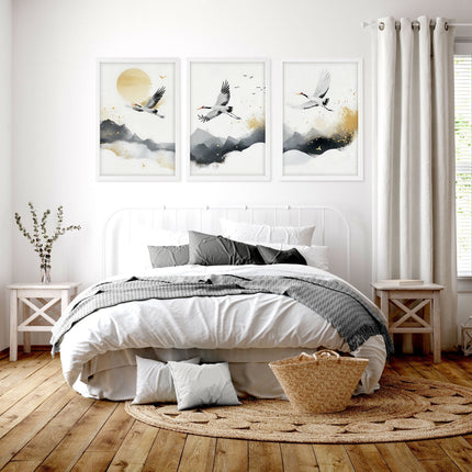 Big Wall Art For Bedroom | Set of 3 Asian Inspired Wall art Prints