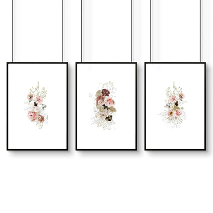 Big wall art for living room | set of 3 Shabby Chic prints