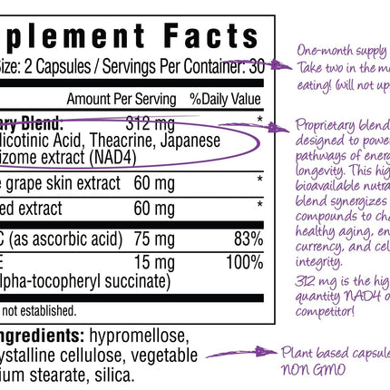 BioNAD NAD+ Natural Energy Booster - Boost NAD+, Supports Cardiovascular Health - Vegan/Non-GMO