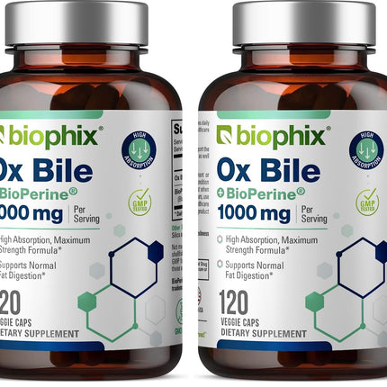 Biophix Ox Bile 1000 mg with BioPerine | 120 Veggie Capsules - Pack of 2