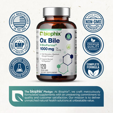 Biophix Ox Bile 1000 mg with BioPerine | 120 Veggie Capsules - Pack of 2