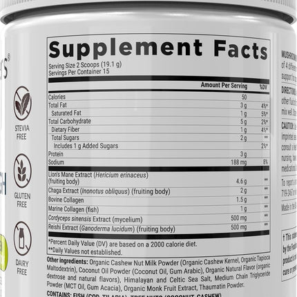 BIOptimizers Mushroom Coffee Alternative – Salted Caramel with Lion's Mane, Chaga, Reishi + Collagen & MCT (15 Servings)