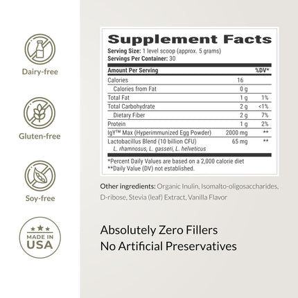 BIOptimizers Microbiome Breakthrough Gut Support Powder – Vanilla, Probiotics & IgY Max