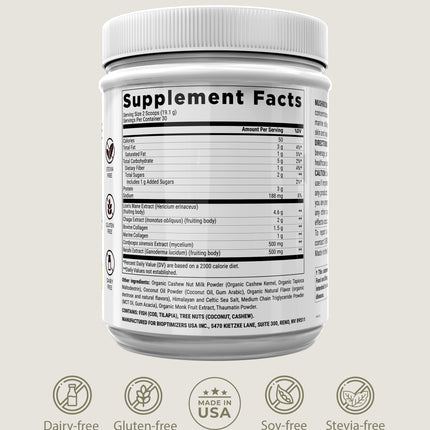 BIOptimizers Mushroom Coffee Alternative – Salted Caramel with Lion’s Mane, Chaga & Reishi + Collagen & MCT – 30 Servings