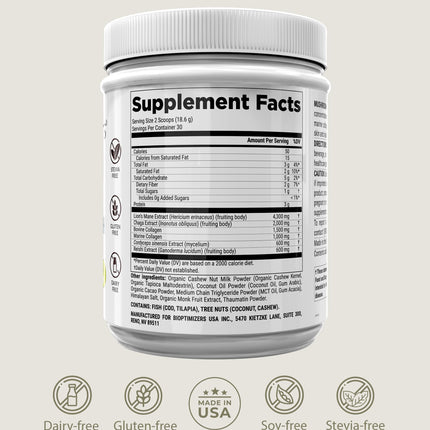 BIOptimizers Mushroom Coffee Alternative – Chocolate with Lion’s Mane, Chaga & Reishi + Collagen Peptides for Focus, Energy & Gut Health – Adaptogenic Mushrooms & MCT Powder – 30 Servings