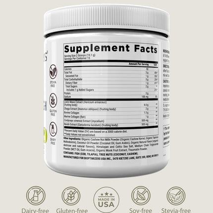 BIOptimizers Mushroom Coffee Alternative – Salted Caramel with Lion's Mane, Chaga, Reishi + Collagen & MCT (15 Servings)
