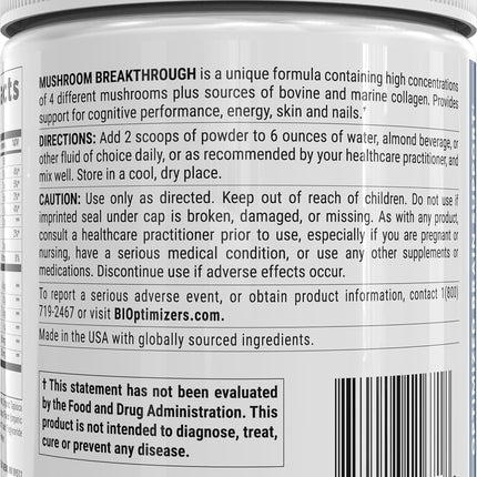 BIOptimizers Mushroom Coffee Alternative – Salted Caramel with Lion's Mane, Chaga, Reishi + Collagen & MCT (15 Servings)