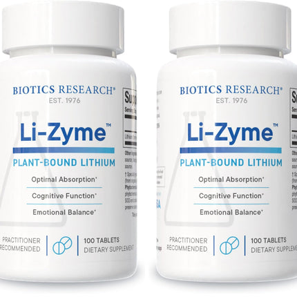 Biotics Research Li Zyme 50 mcg Lithium – Whole-Food, Phytochemically Bound, Highly Bioavailable – Brain Function, Memory & Mood Support (Pack of 2, 100 Tablets)