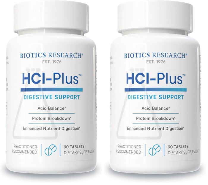 Biotics Research HCl Plus – Digestive Support with Betaine HCl, Pepsin & Glutamic Acid | 90 Tabs (Pack of 2)