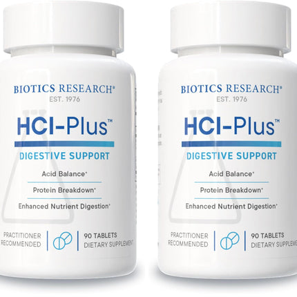 Biotics Research HCl Plus – Digestive Support with Betaine HCl, Pepsin & Glutamic Acid | 90 Tabs (Pack of 2)