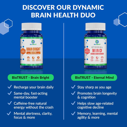 BioTrust Brain Bright – Daily Nootropic Boost for Focus, Concentration, Mental Clarity – Caffeine Free Nootropics Brain Support Supplement – Thai Ginger, Ginkgo, Folate, L-Theanine – 30 Servings