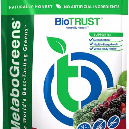 BioTrust Metabo Greens Superfood Powder – Berry Flavor, 30 Servings
