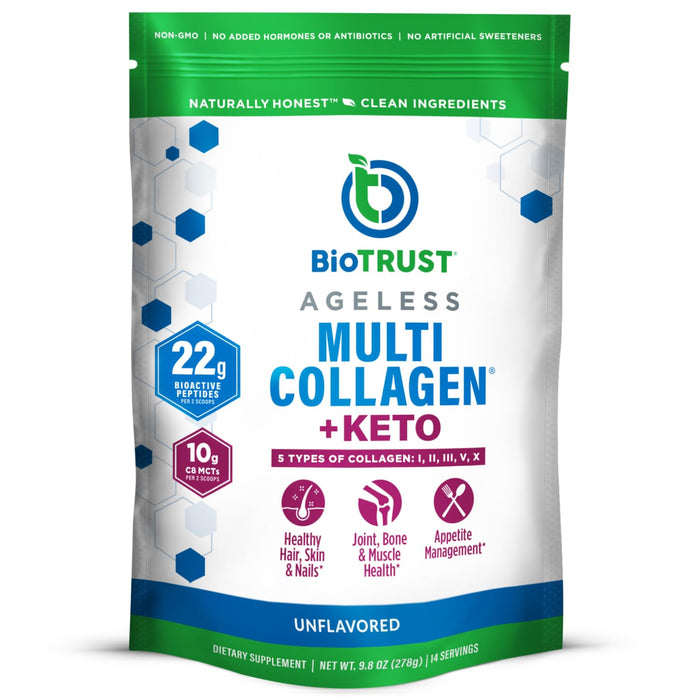 BioTrust Multi Collagen Protein Powder + Keto MCT Oil (Unflavored) – 5 Types I–X & C8 MCT