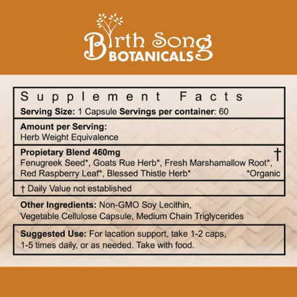 Birth Song Botanicals Let There Be Milk! Lactation Supplement for Breast Milk Supply – Fenugreek, Goat's Rue, Blessed Thistle | 60 Count