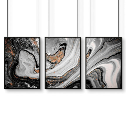 Black & Gold Wall Decor – Set of 3 Abstract Prints