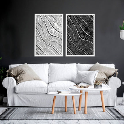 Black and white art wall | set of 2 wall art prints for living room