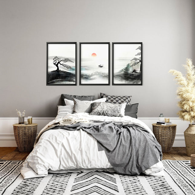 Black and White Japanese Art – Set of 3 Prints