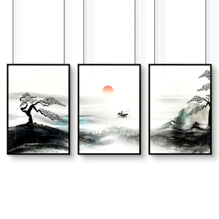 Black and White Japanese Art – Set of 3 Prints