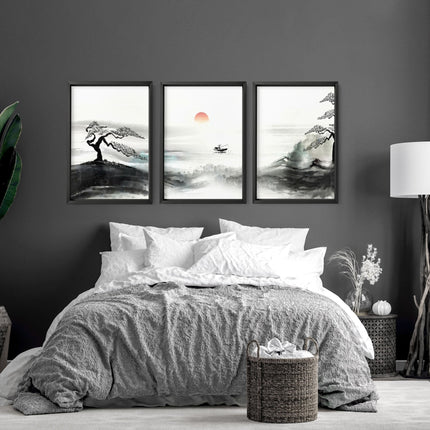 Black and White Japanese Art – Set of 3 Prints