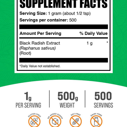 BulkSupplements Black Radish Extract Powder | Spanish Black Radish - Vegan & Gluten Free, 1g Serving, 500g