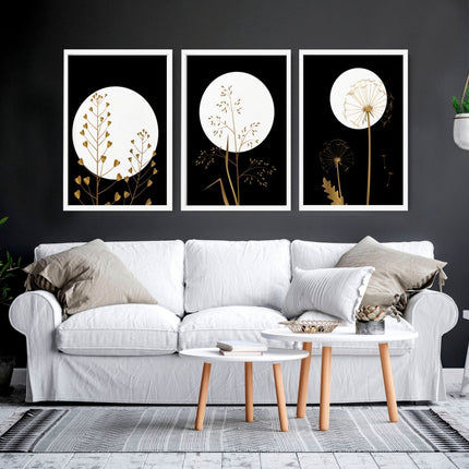 Black wall art for living room | set of 3 wall art prints