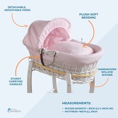 Pink Dimple Grey Wicker Baby Moses Basket With Stand