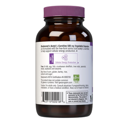 BlueBonnet Acetyl L-Carnitine 500 mg Vitamin Capsules, 60 Count
