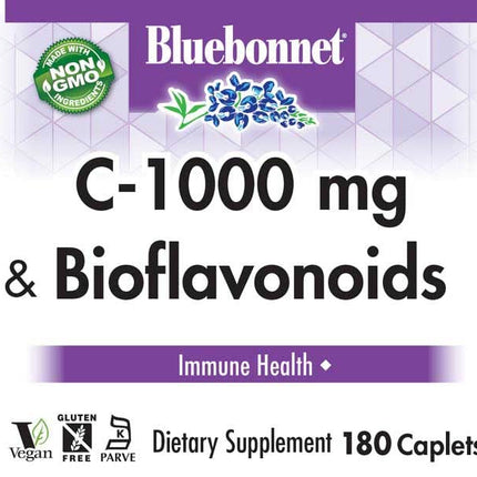Bluebonnet Nutrition C-1000 mg Plus Bioflavonoids Caplets | Vitamin C 1000 mg with Citrus Bioflavonoids, 180 Caplets