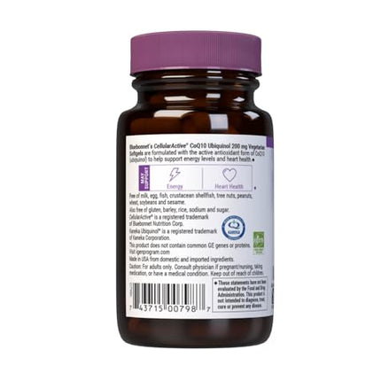BlueBonnet Active CoQ10 Ubiquinol 200 mg Vegetarian Softgels | Kaneka Ubiquinol for Heart & Cellular Support
