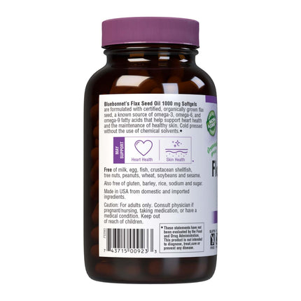 BlueBonnet Flax Seed Oil 1000 mg - Omega 3 6 9 - Cold-Pressed Organic, 250 Softgels
