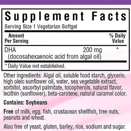 BlueBonnet Prenatal DHA 200 mg Vegetarian Softgels – 60 Count | LifesDHA Algal DHA