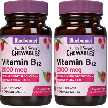 BlueBonnet Earth Sweet Vitamin B12 2000 mcg Raspberry Chewables - Pack of 2