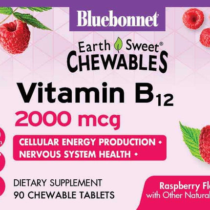 BlueBonnet Earth Sweet Vitamin B12 2000 mcg Raspberry Chewables - Pack of 2