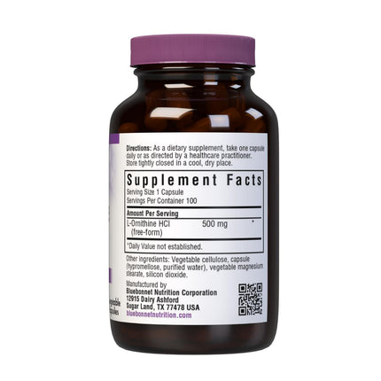 Bluebonnet Nutrition L-Ornithine 500 mg | Free-Form Amino Acid | 100 Veg Capsules
