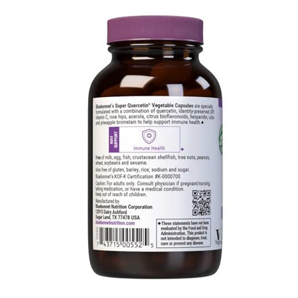 Bluebonnet Nutrition Super Quercetin + Vitamin C - Immune Support, 60 Vegetable Capsules