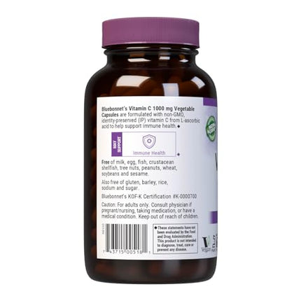 Bluebonnet Nutrition Vitamin C 1000 mg Veggie Capsules | Immune Support, Skin Health | Non-GMO, Vegan, Kosher | 180 Count
