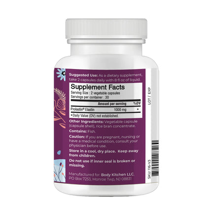 Body Kitchen Pro-Elastin 1000 mg Elastin Supplement – 3-Pack for Skin Elasticity and Firmness