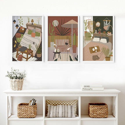 Wall pictures living room | set of 3 Bohemian art prints