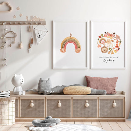 Boho Nursery Decor Set of 2 Wall Art Prints