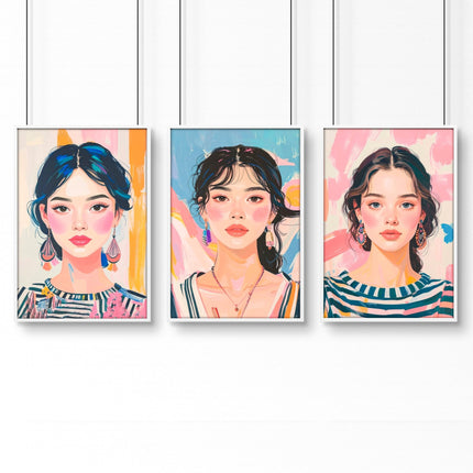 Boho Wall Art | Set of 3 Boho Women Wall art Prints
