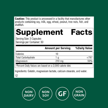 Standard Process Magnesium Lactate 90 Capsules | Energy, Muscle & Bone Support