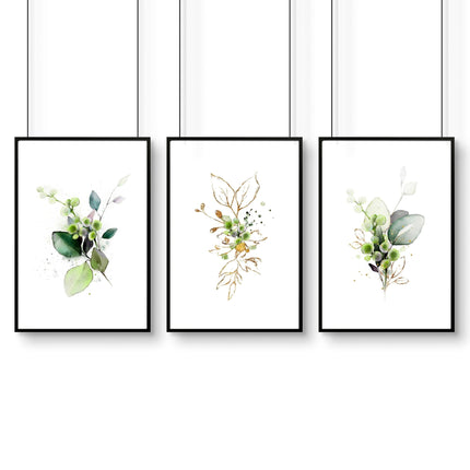 Botanical Wall Art Set of 3 | Sage Green & Gold Prints
