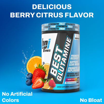BPI Sports Best Glutamine Supplement - L-Glutamine Powder for Gut Health, Muscle Recovery & Immune Support | 50 Servings Berry Citrus